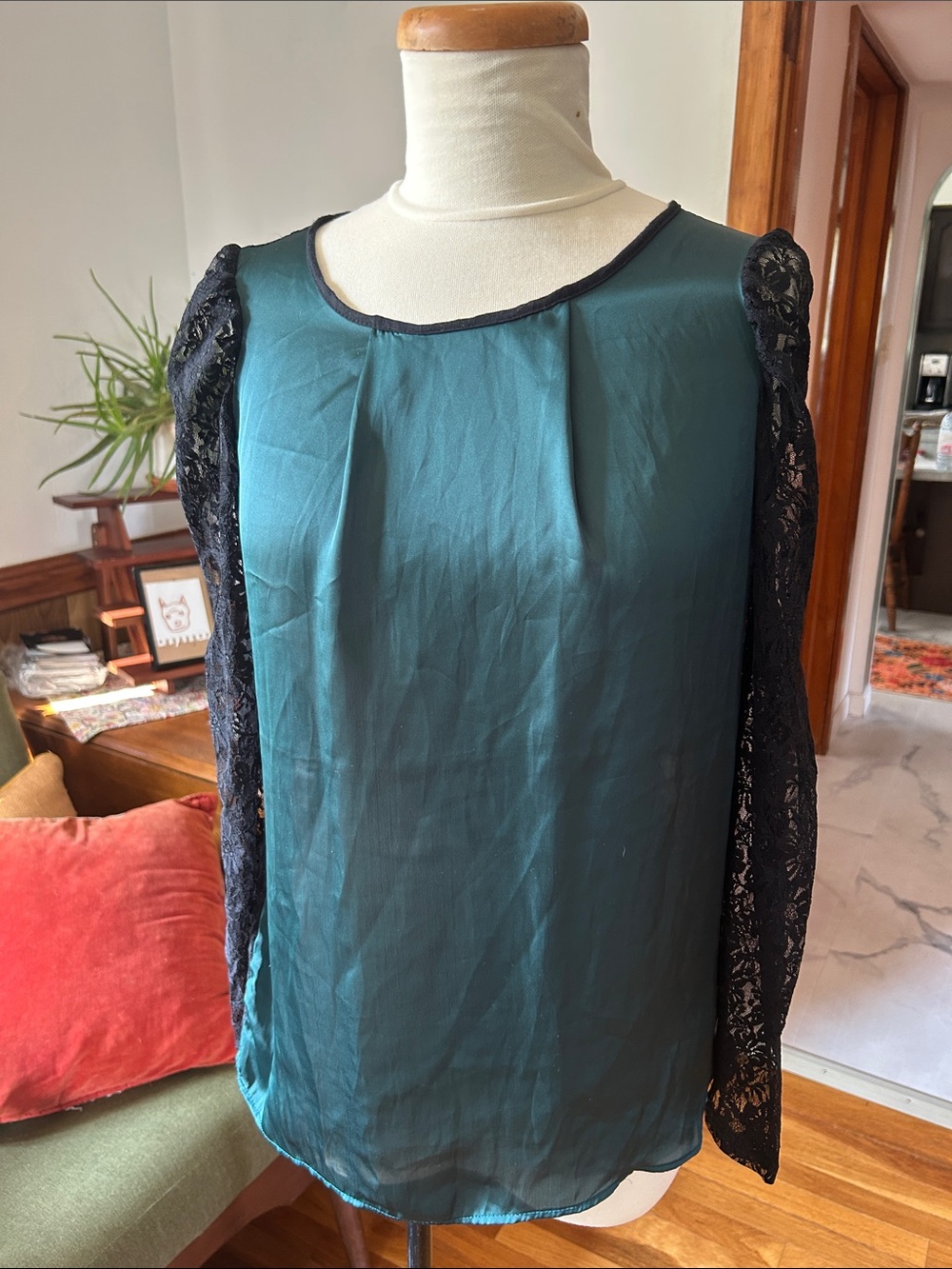 Silence + noise semi-sheer lace top